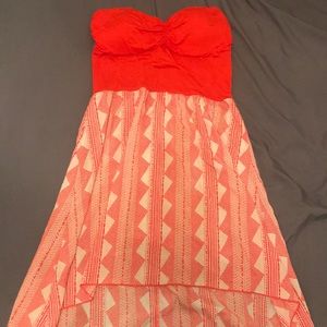 Orange and cream high-low dress